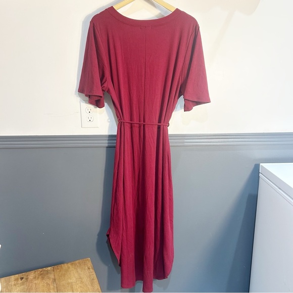 Chic Soul Shirt Dress in Burgundy with Tie Plus Size - Picture 3 of 12